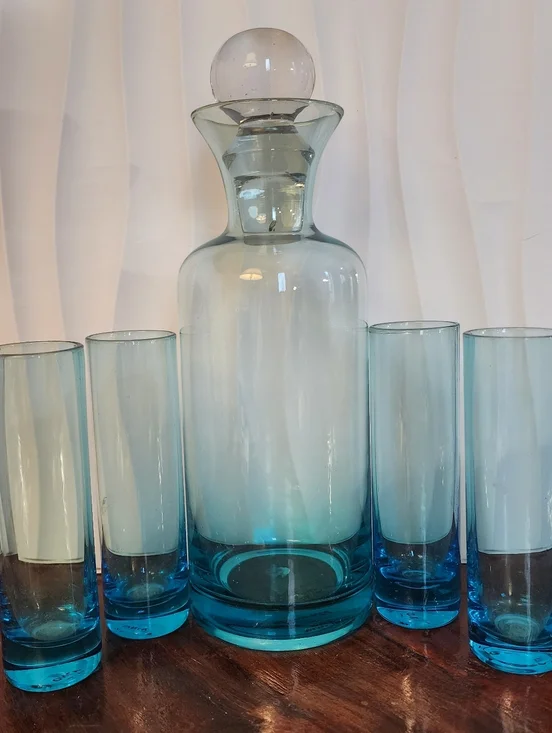 Turquoise Glass Decanter Set with Stopper and Shot Glasses - Picture 5 of 5